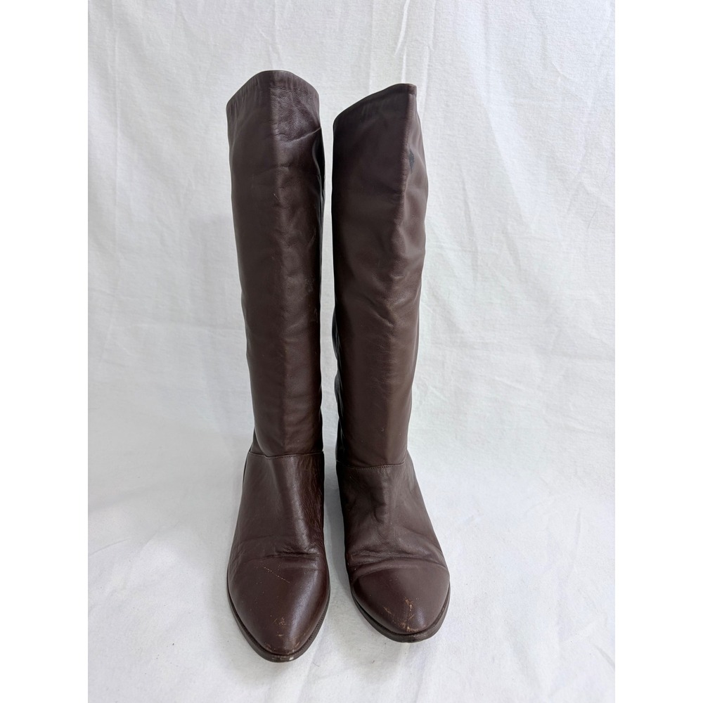 Terry Tall Leather Boots Brown Pointed Toe Pull On‎ Wedge Heel Size 7.5 M